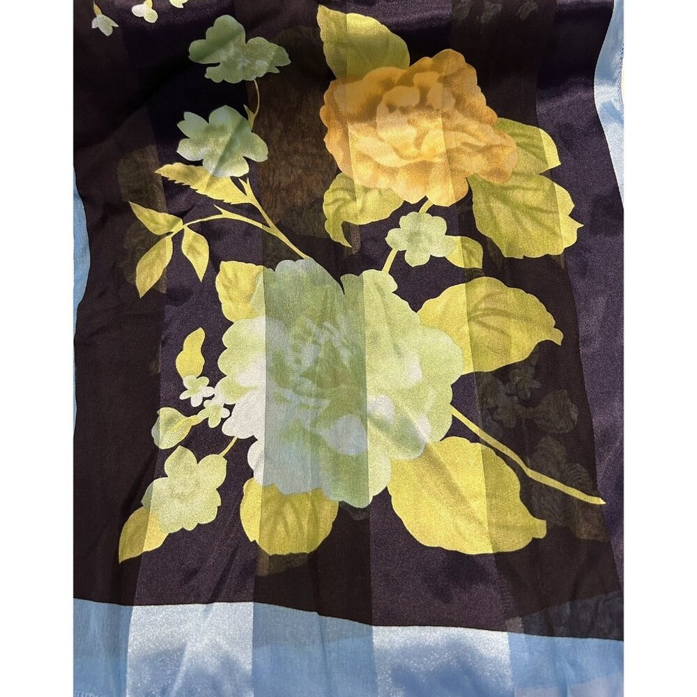 VTG Floral Sheer Scarf 58”x13” Elegant Yellow Blue Green Polyester Large NWT - Picture 8 of 9